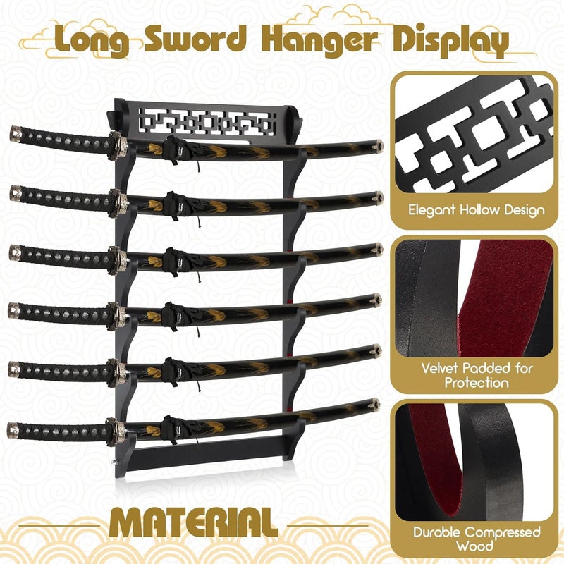 Barydat Katana Sword Holder Stand Wall Mount Katana Samurai Sword Display Rack Hanger Gifts for Japanese Wakizashi Hobby Collection for Men(6 Tier) - Image 4